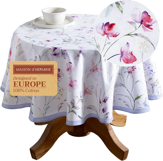 Maison d' Hermine Table Cloth Round Table 100% Cotton 69 Round Inches Tablecloth Reusable Decorative for Dining Kitchen Room Farmhouse Party Home Hotel Restaurant Spring Summer - Summer Floral