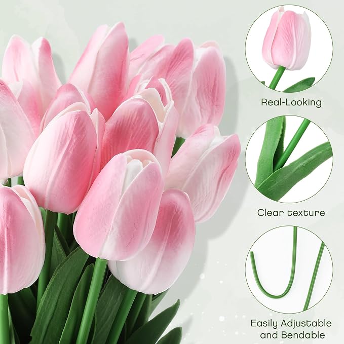12 Pack Light Pink 5 ft Artificial Tulips Hanging Flower Garland Decorations Spring Summer Dangling Faux Tulip Floral Vine Strings with Hooks for Wall Ceiling Wedding Tea Party
