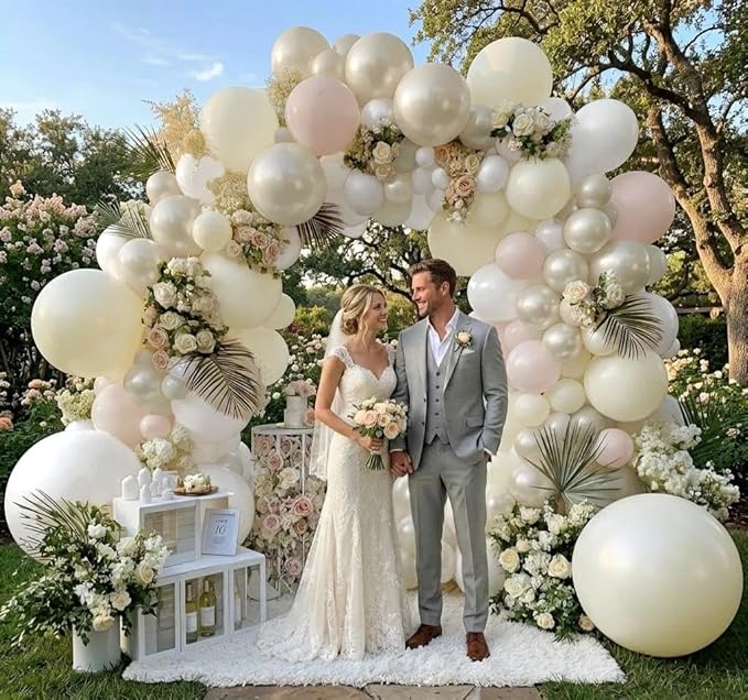 White Balloon Arch Kit Double Stuffed Ivory Beige Balloon Garland Blush Cream White Pearl Balloons for Baptism Baby Shower Birthday Bridal Shower Wedding Bachelorette Anniversary Party Decor