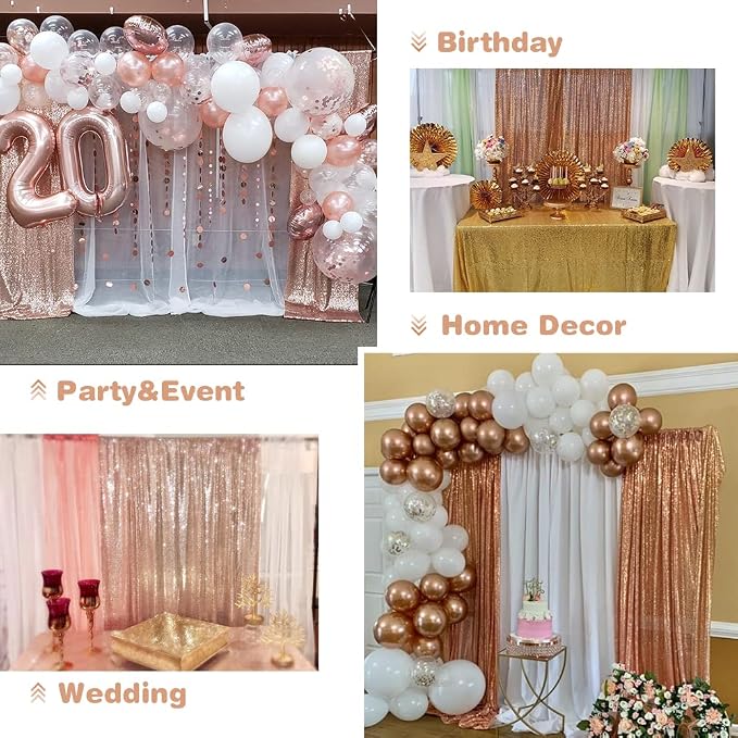 Eternal Beauty Sequin Backdrop Curtains, 2x8 Ft-2 Panels Rose Gold Back Drop for Mother's Day Shimmer Photography Party Wedding Birthday Decor