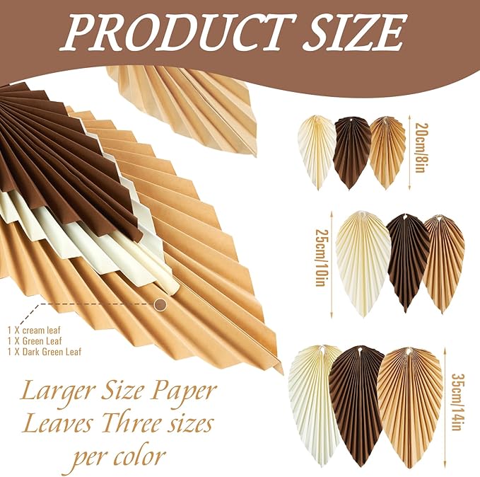 SUNBEAUTY Boho Paper Fans Party Decorations Paper Leaves for Decoration Natural Party Decorations Paper Fans Classroom Decoration Paper Fans Backdrop Decor Brown Birthday Decorations,Set of 9