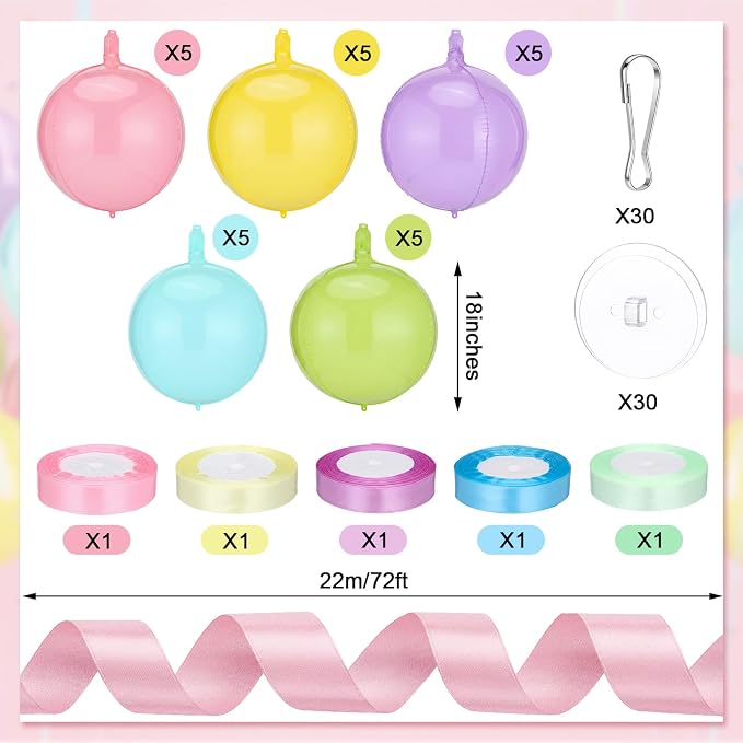 Civaner 26 Sets Pastel Classroom Decorations 4d Large Pastel Balloons for Ceiling with Satin Ribbon Back to School Hanging Ceiling Balls with Bows for Teacher Welcome Party Birthday Wedding