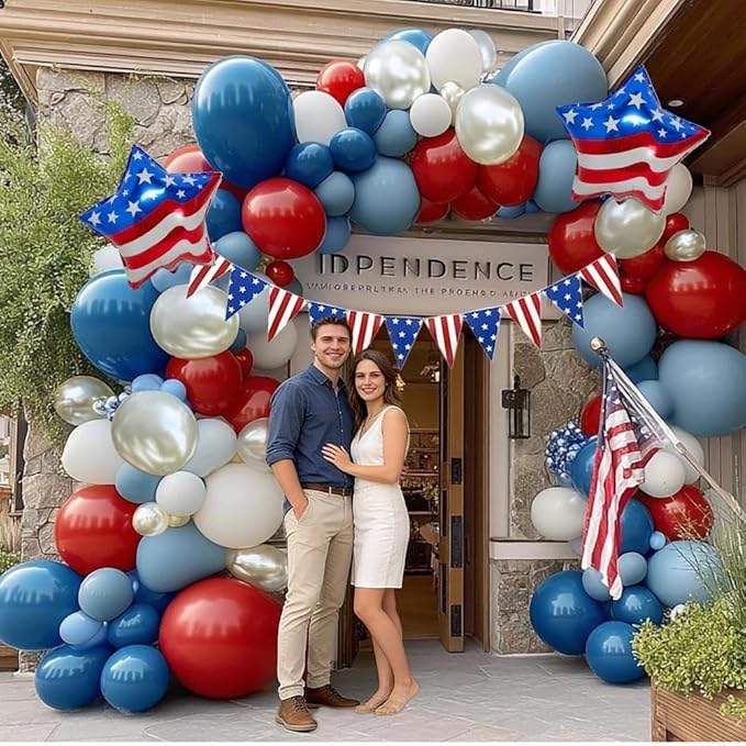 Red Blue White Balloon Garland Double Stuffed Royal Blue Red Balloons Pearl White Sand Pastel Balloon Arch Kit for Birthday Baby Shower 4th of July Patriotic Graduation Party Decorations