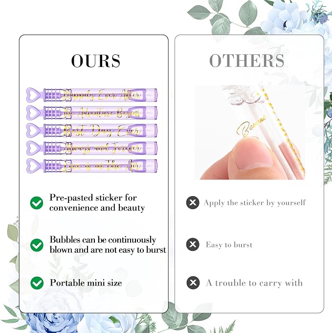 Hollowfly 60 Pack Purple Gold Lavender Wedding Mini Bubble Wands for a Wedding Bulk Heart Bubble for Guests Send Off Wand Adults Bridal Exit Shower Party Supplies Valentine Anniversaries Celebration