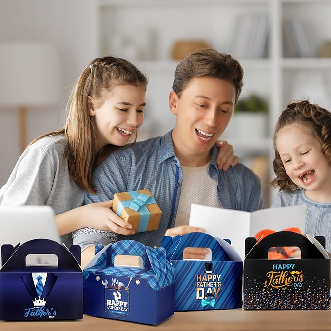 Dunzoom 24 Pcs Father's Day Gift Boxes Happy Father's Day Party Supplies Black Blue and Golden Goodie Candy Boxes Holiday Paper Gift Container for Dad's Birthday Decoration