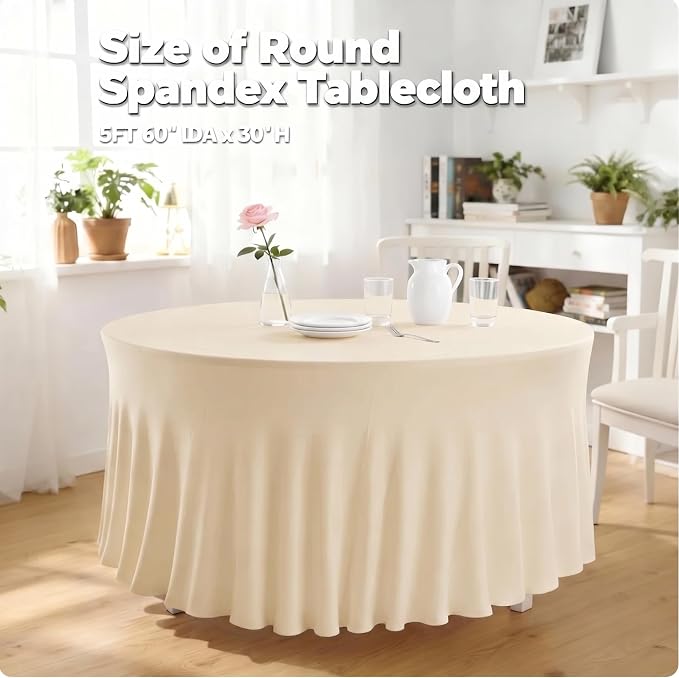 10 Pack Ivroy Round Spandex Tablecloths for 60in Tables, 120 Inch Stretch Fitted Table Skirts, Wrinkle-Free Washable Polyester Covers for Wedding, Banquet & Party