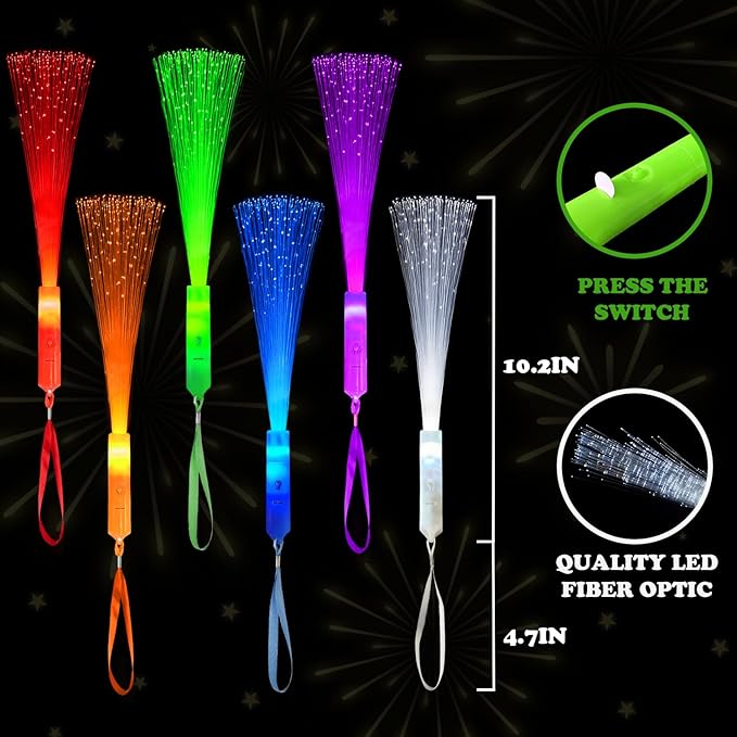Glow in Dark Party Favors Supplies Toys Accessories for Kids-12 Pack,Light Up Fiber Optic Wand LED 4 of July Sparklers Fireworks Sticks for Toddlers, Basket Stuffers Games Decorations for Boys Girls