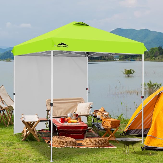 EAGLE PEAK Commercial Canopy 6.6x6.6 Pop Up Canopy Tent with 1 Sidewall, Easy Setup Heavy Duty Instant Event Shelter for Vendors & Markets, Outdoor Sun Shade, Neon Green