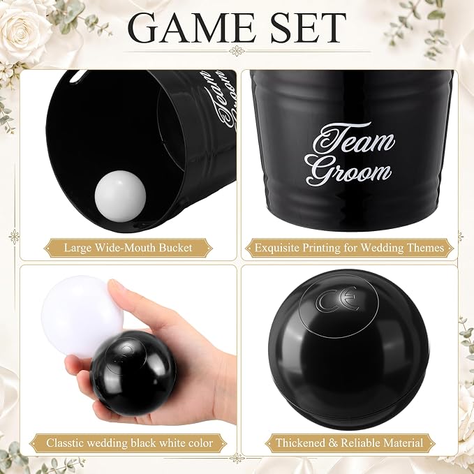 Blueweenly Wedding Giant Yard Game Bride Groom Bucket Set 2 Black White Large Buckets and 2 Balls for Wedding Reception Outdoor Games Lawn Party Fun House Parties Favors