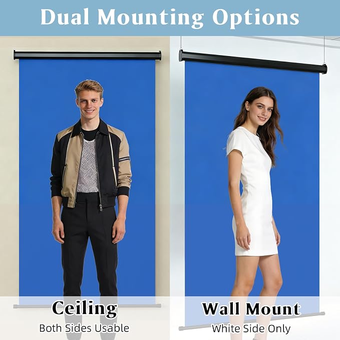 Retractable Blue Photography Backdrop 36" x 59", Portable Roll-Up, Pull-Down Background, Auto-Lock Backdrop Screen for Passport Photo, Product Photography, Headshots, Video Studio