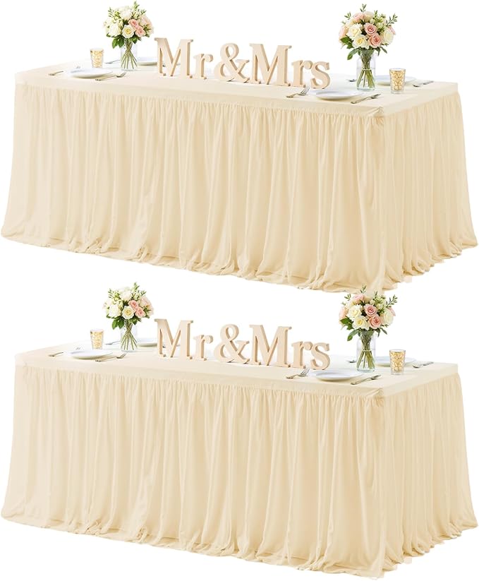 HB HBB MAGIC Champagne Table Cloth Spandex Table Covers 6ft Fitted Tulle Tablecloth Rectangular Desk Skirt Stretch Table Cloths Covers Party Banquet Birthday Baby Shower Wedding Table Cloth, 2 Pack