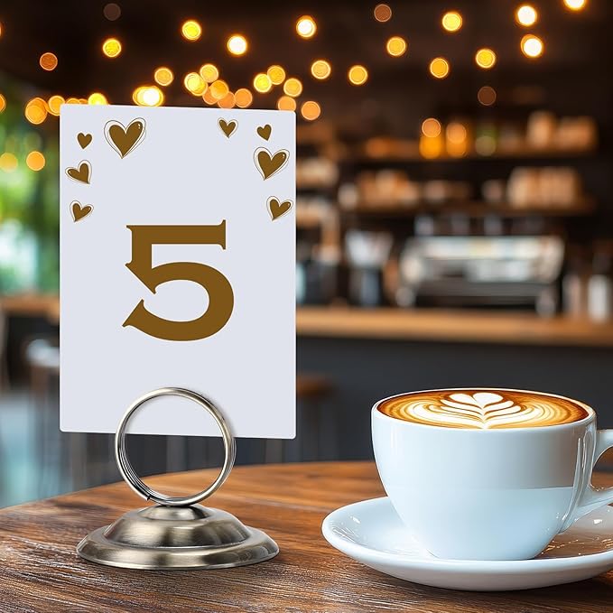 MotiMind 24 Pcs Table Number Holders-Metal Place Card Holders Table Number Stands Tabletop Sign Stands for Photos, Menu, Memo, Notes, Wedding, Restaurant, Banquet, Birthday(Bronze)