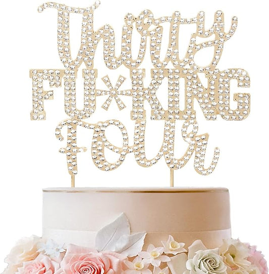 LINGTEER Happy 34th Birthday Funny Gold Rhinestone Cake Topper - Cheers to 34 Years Old Birthday Party Cake Centerpieces Topper Decorations Gift Sign.