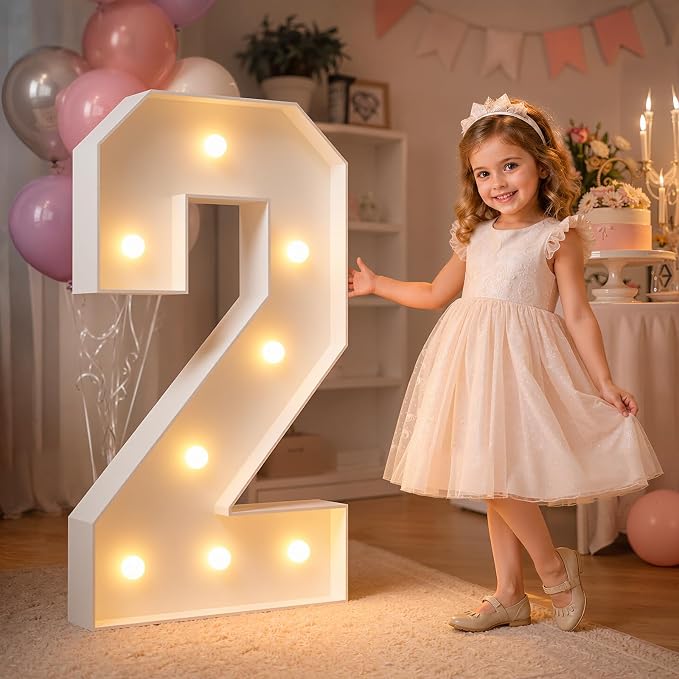 imprsv 3FT Marquee Numbers, Light Up Numbers for 2nd 25th Birthday Decorations Anniversary Party Decor, Number 2 Light Up Number, Pre-Cut Foam Board Kit