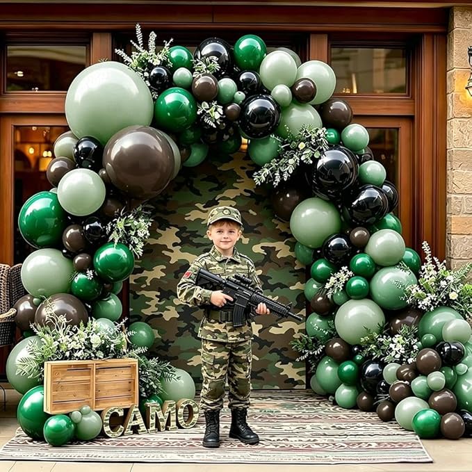 Black Green Brown Balloons Double Stuffed Dark Emerald Green Sage Balloon Garland Arch Kit for Camo Birthday Baby Shower Safari Jungle Army Graduation Party Decorations