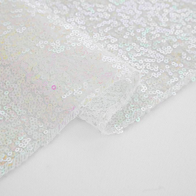 10 Packs 12 x 72 inches Sequin Table Runner, White Iridescent Glitter Table Runner for Birthday Party Supplies Wedding Engagement Baby Shower Holiday Celebration Event Decorations