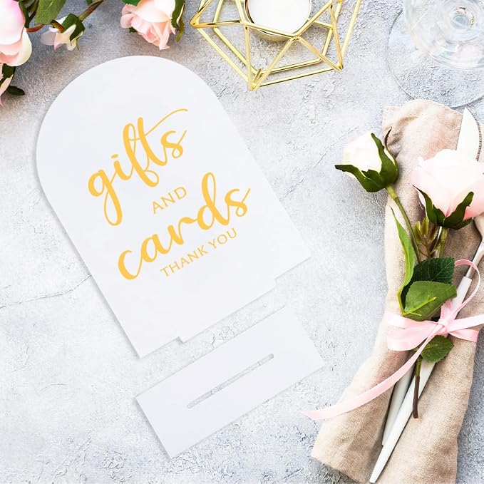 6 Pcs Wedding Sign Decor, Ceremony Sign, Wedding Sign for Reception & Event Party,Bridal Shower Decorations, Wedding Table Sign Accessories for Anniversary and Event 5x7 Inch White Gold