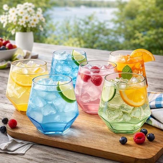 Oojami 40 Pack Diamond Disposable Plastic Wine Glasses 12oz for Parties | Stemless Wine Cups, Champagne Cocktail Whiskey - Shatterproof Unbreakable Reusable Recyclable BPA-Free, Weddings Birthday
