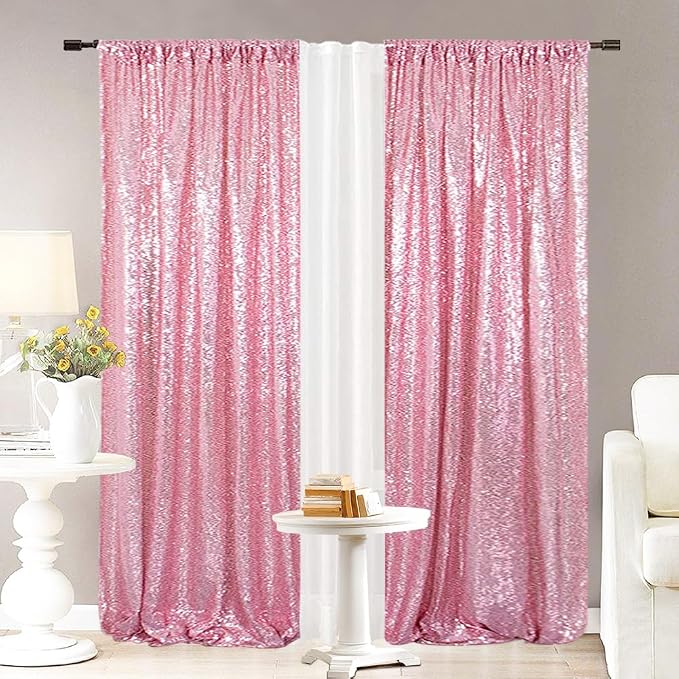 Eternal Beauty Sequin Backdrop Curtains, 2x8 Ft-2 Panels Fuchsia Pink Back Drop for Mother's Day Shimmer Photography Party Wedding Birthday Decor