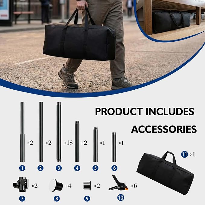 JILRON Backdrop Stand Heavy Duty Spring-Loaded Adjustable Photo Backdrop Stand, Sturdy Thickened Support, Adjustable Width 35-100" Height 43-120", Easy Setup for Photography, Parties- Black