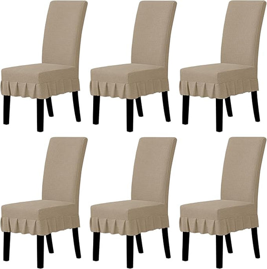 Easy-Going Dining Chair Covers Stretch Parsons Chair Slipcover with Skirt Chair Covers for Dining Room Restaurant Banquet (6 PCS, Khaki)