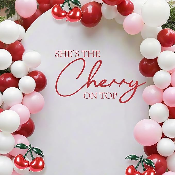 Cherry On Top Baby Shower Decorations - Shes The Cherry On Top Decal for Balloons Arch Backdrop, Red First Birthday Sweet Girl Birthday Party Decorations, 1st Party Supplies Banner for Girls