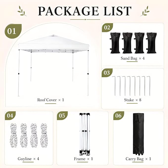 10x10 Pop Up Canopy Tent, Waterproof UV Blocking Heavy Duty Steel Frame with Wheeled Bag & Sandbags, One-Person Setup, Ideal for Outdoor Beach, Party, Camping, Backyard, Tailgate Events (White)