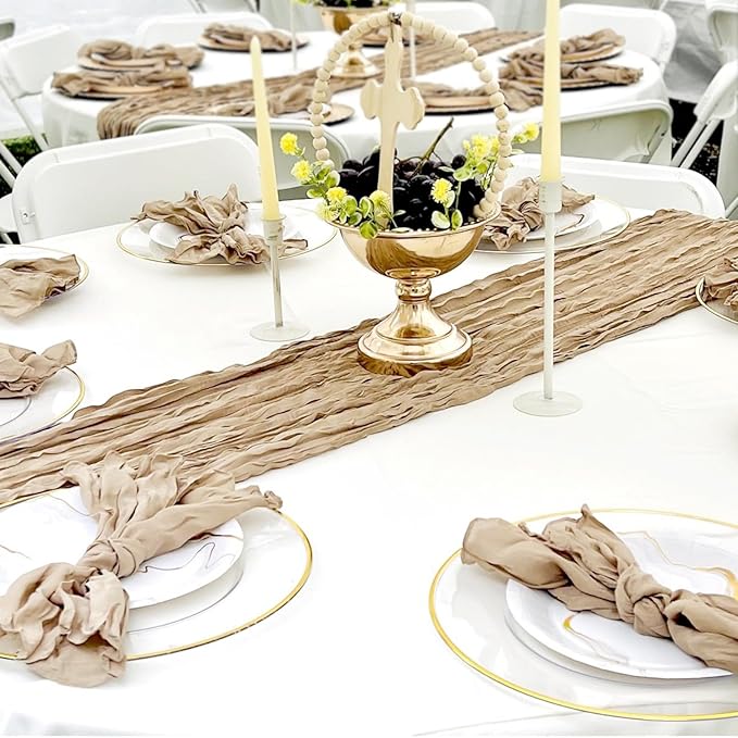 20 Pack Beige Cheesecloth Table Runner 17x108 Inch Semi Sheer Boho Rustic Gauze Cheese Cloth Table Runners for Wedding Party Birthday Baby Shower Home Décor