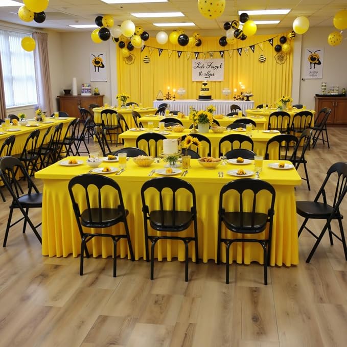 leegleri 4 Pack Yellow Spandex Fitted Table Clothes for 8 Foot Rectangle Tables, Wrinkle Free 8ft Spandex Table Cover, Spandex Table Skirt for 8FT Rectangle Tables-for Banquet Weddings Parties