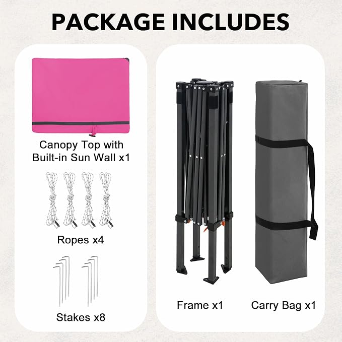 6x4 Pop Up Canopy Tent with Half Wall Panel, Instant Portable Beach Canopy, Outdoor Tent with Carry Bag for Camping, Sports, Tailgating, Events, Pink