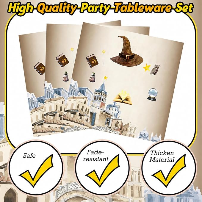 350 Pcs Magical Wizard Party Decorations Supplies A Magical Bundle Is On The Way Tableware Set Disposable Plates Cups Napkins Cutlery for Birthday Shower Wizard Party, Serve 50