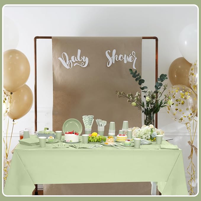 Funnymoom 452 Pcs Sage Green Party Supplies for 50, Sage Green Paper Plates Cups Napkins Tablecloth Cutlery Straws Tableware for Wedding Bridal Shower Birthday Baby Shower Party