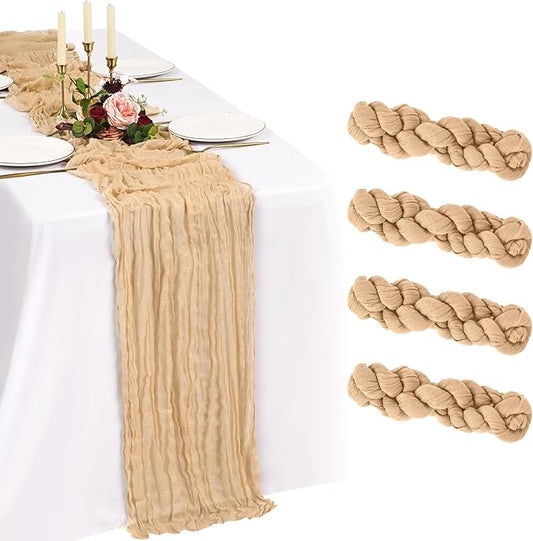 4 Pack Cheesecloth Table Runner 10FT Nude Table Runner Boho Gauze Cheese Cloth Table Runners Long Rustic Sheer Table Decorations for Wedding Party Baby Bridal Shower Birthday Holiday Home