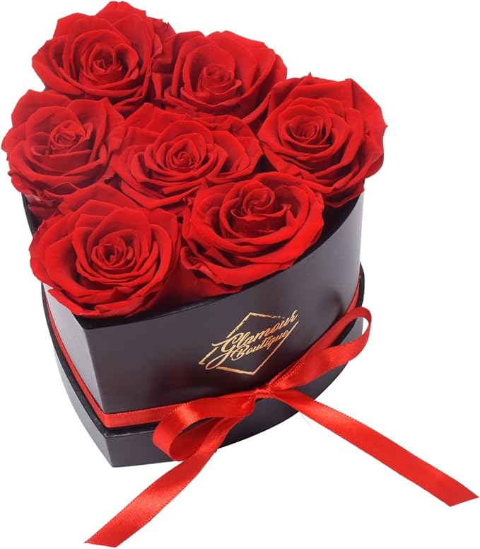 GLAMOUR BOUTIQUE 7 Flower Forever Heart Shape Box, Mothers Day Gift For Mom, Eternal Preserved Roses Gift for Her, Flowers bouquet, For Birthday, Anniversary, Girlfriend - Red