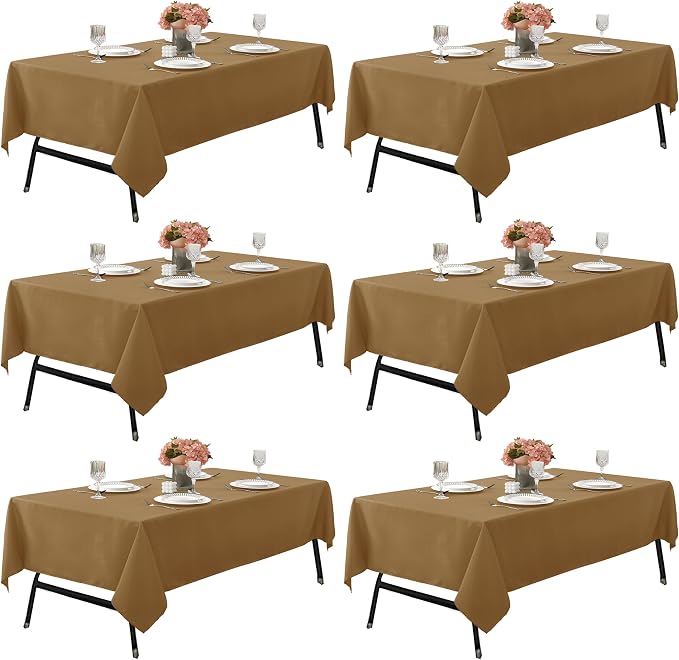 6-Pack 60x102 inch Coffee Table Cloths, Solid Stain and Wrinkle Resistant Oblong Tablecloth, Premium Plain Weave Polyester Fabric Rectangle Table Linen Covers for Hotel, Wedding