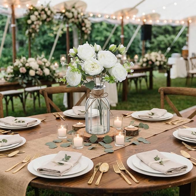 10 Sets Vintage Glass Vases Centerpiece Table Decorations with Rose Flower Farmhouse Centerpiece for Friendsgiving Party Decorations Table Wedding Reception Bridal Shower Decor