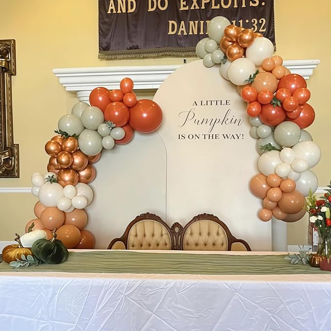 Fall Balloon Arch kit, 122Pcs Thanksgiving Balloon Garland, Beige Burgundy Dusty Green Ivory White Metallic Gold Balloons for Autumn Birthday Harvest Baby Shower Fall Little Pumpkin Party Decorations