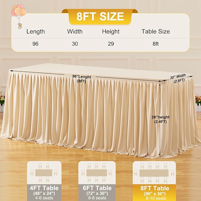 6 Packs Dark Champagne Tableclothes for 8 Foot Rectangle Tables, Wrinkle Free Fitted Table Cloth 8ft Stretch Table Cover with Skirt for Parties Weddings Birthday Banquet Baby Shower