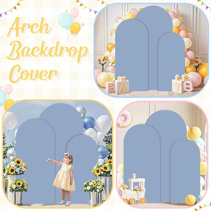Wedding Arch Cover Set of 3 Dusty Blue Arch Backdrop Cover 4FT 5FT 6FT Spandex Arch Covers Stretchy Backdrop Spandex Wedding Arch Stand Cover for Birthday Party Baby Shower Decor