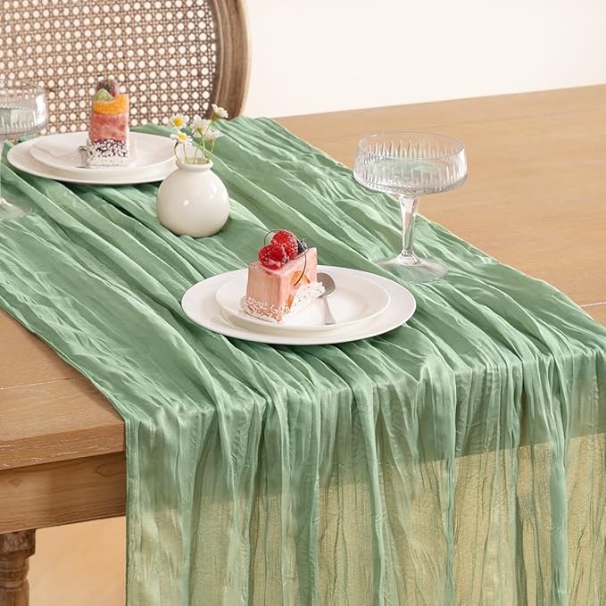 Sage Green Cheesecloth Table Runner 10FT Boho Rustic Sheer Gauze Cheese Cloth Table Runner 35x120 Inch for Spring Wedding Bridal Baby Shower Birthday Home Decor