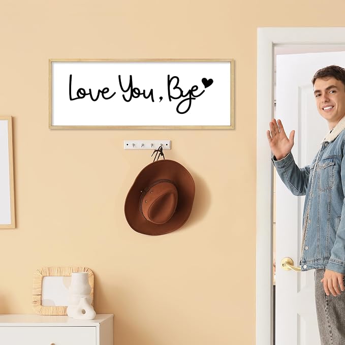 YWJKWLGS Love You Bye Wall Decor Above Door, Entryway Door Sign for Mudroom | Farmhouse Rustic Natural Wood Framed, 32x12 Inches, Living Room, Farewell Wall Art, Last Thing They See Leaving Home