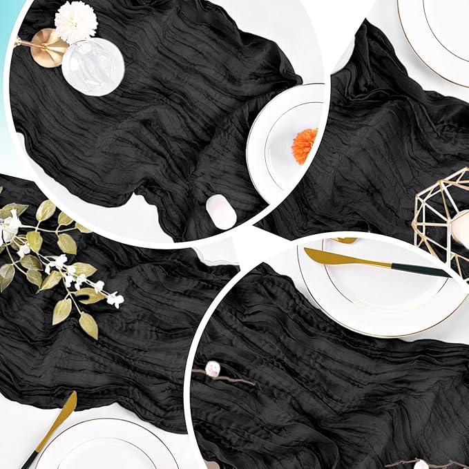 16 Pack Black Cheesecloth Table Runner 20 x 120 inch Gauze Table Runners 10 FT Long,Semi Sheer Boho Cheese Cloth Fabric Table Runner Bulk for Wedding,Party,Baby Shower,Bridal Shower Decoration