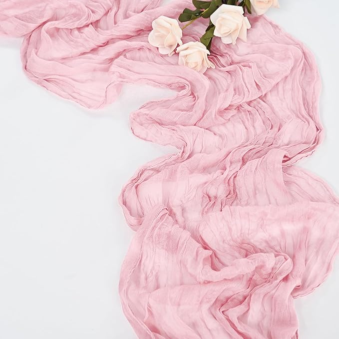 10 Pack Pink Table Runner 10Ft Cheesecloth Table Runner Boho Gauze Cheese Cloth Table Runners Romantic Long Sheer Fabric Table Runners for Wedding Party Bridal Shower