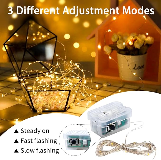 100 Pack Fairy Lights 7Ft 20 LED Twinkle String Lights 3 Modes Battery Operated Waterproof Firefly Starry for Mason Jar Wedding Birthday Party Table Centerpieces Bedroom Christmas,Warm White