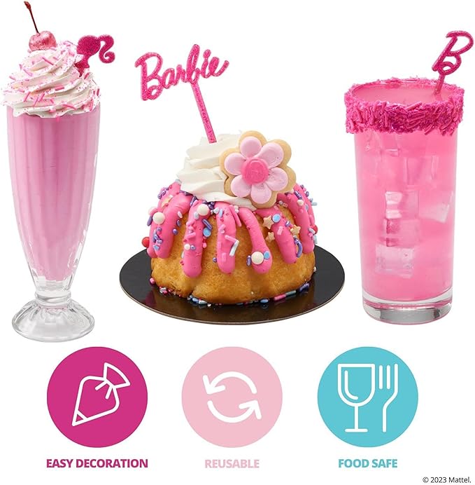 DecoPac Barbie Skewers For Cakes, Cupcakes, And More | 36 Pink Stir Sticks, Ideal For Birthday's, Parties And Celebrations. Personalize Your Baked Creations. Pack of 36