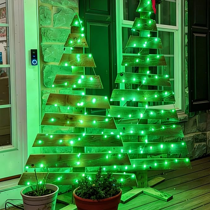 QITONG 4 Pack Solar Fairy Lights, Each 33ft 100 LED Green Halloween String Light Outdoor Waterproof, 8 Modes Silver Wire Christmas Twinkle Mini Lights