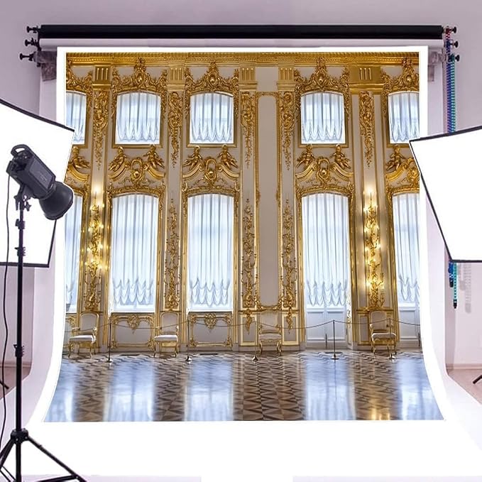 AOFOTO 8x8ft Luxurious Palace Backdrop for Photography Retro European Aristocratic Castle Noble Royal Interior Golden Hall Photography Background Girls Adult Travel Portrait Photo Booth Studio Props