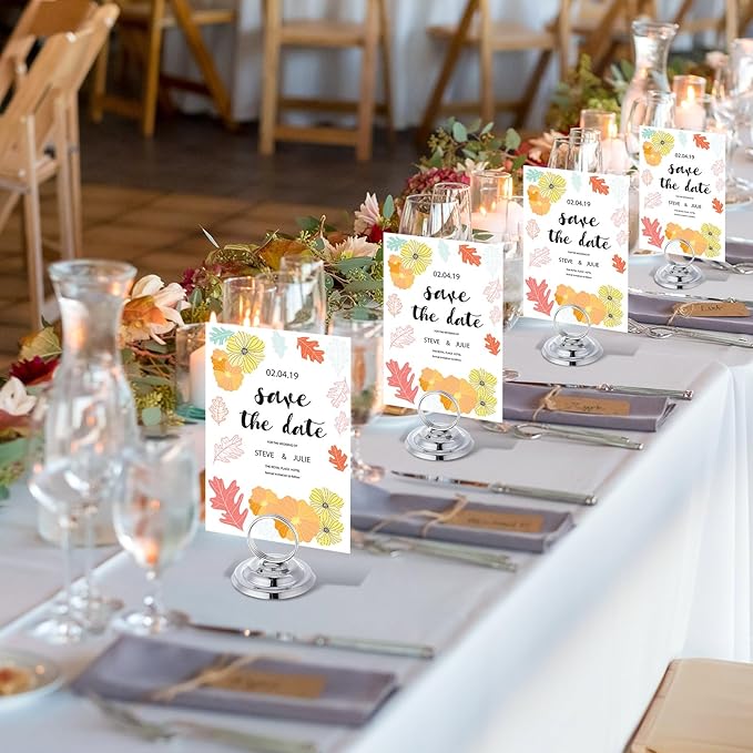 MotiMind 24 Pcs Table Number Holders-Metal Place Card Holders Table Number Stands Tabletop Sign Stands for Photos, Menu, Memo, Notes, Wedding, Restaurant, Banquet, Birthday(Silver)
