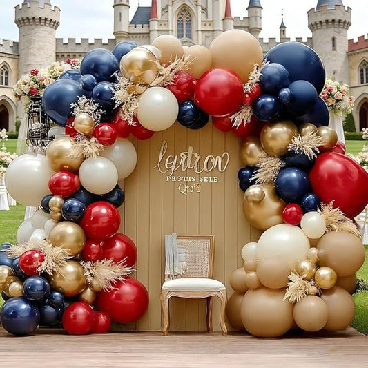 Red Blue Balloon Garland, Double Stuffed Navy Blue Red White Sand Pearl Balloon Arch Kit Nude Gold Balloons for Baby Shower Birthday Wedding Graduation Independence Day Party Decorations