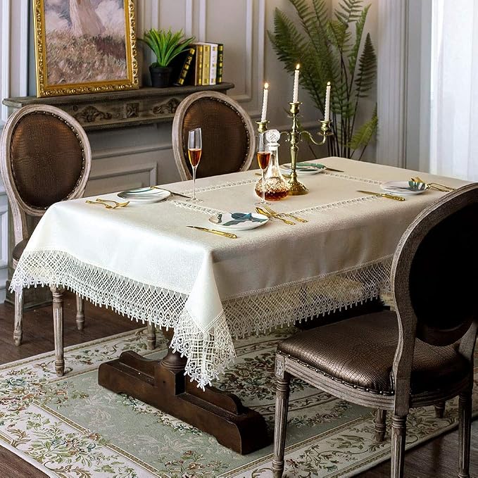 ARTABLE Lace Table Cloths Rectangle Fall Antique Flower Decor Macrame Tablecloth for Outdoor Farmhouse Rustic Kitchen Party Birthday Picnic (Ivory-2, 60 x 84 Inch)